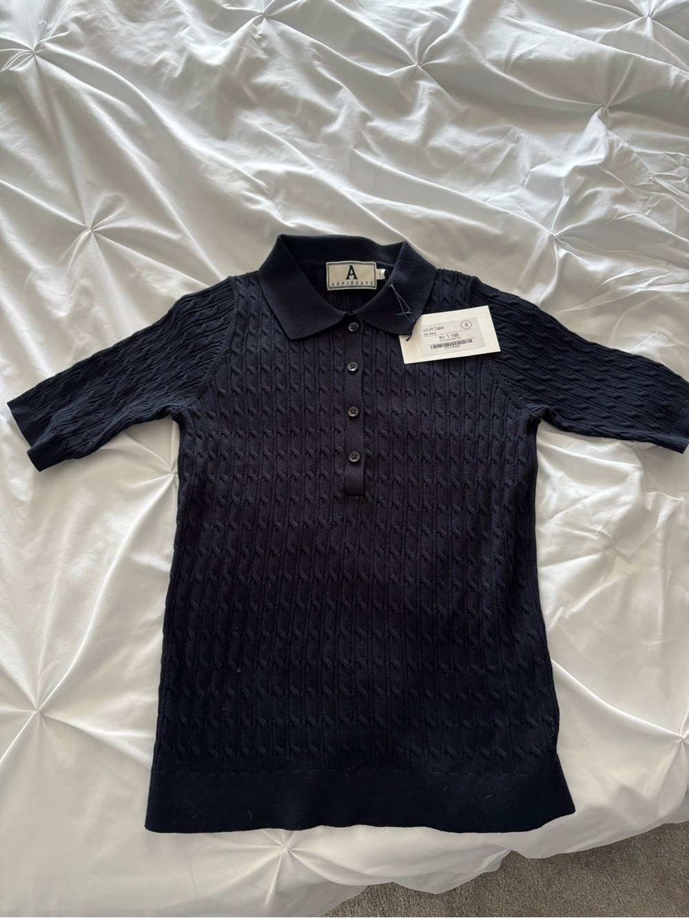 Women’s Navy Cable Knit short Sleeve Polo